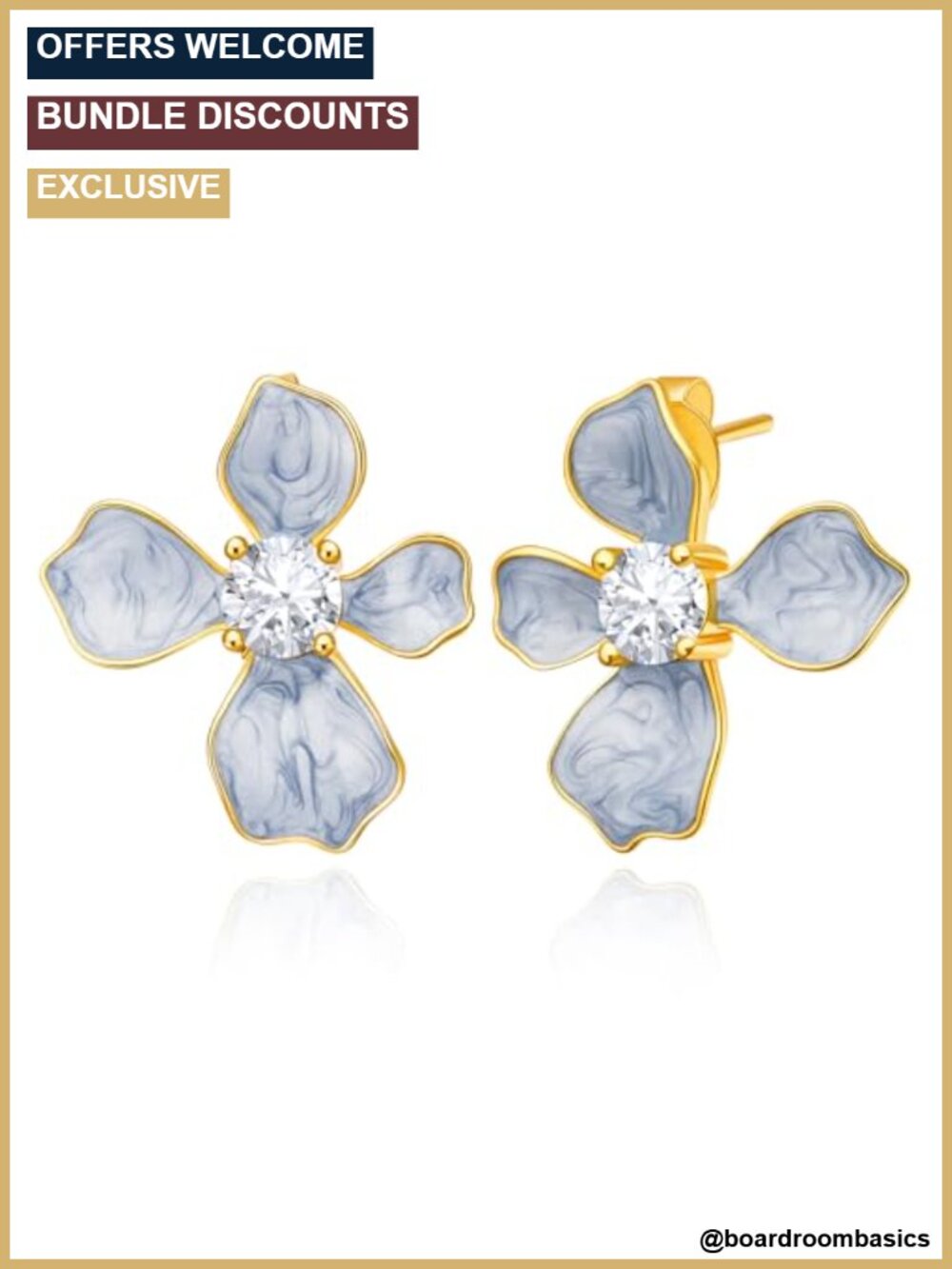 Flower Stud Earrings 18k Gold Plated 925 Sterling Silver Cubic Zirconia